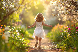 Little Girl Walking Through Blooming Spring Garden, a Person Photo by Davizro's Market
