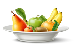 Fruit on plate. Realistic food, a Food Illustration by Vectorbuum