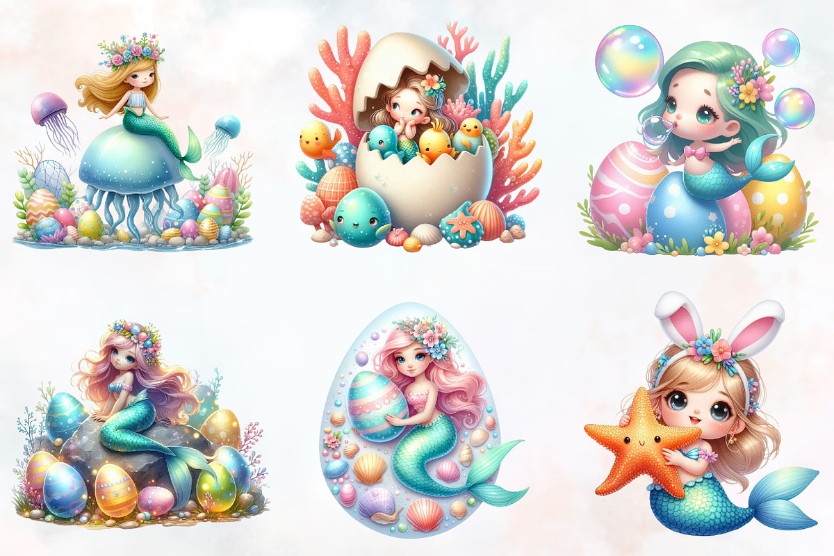 Easter Mermaid Sublimation Clipart, an Illustration by RobertsArt (Photo 4 of 7)