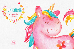 Unicorns. Watercolor Clipart