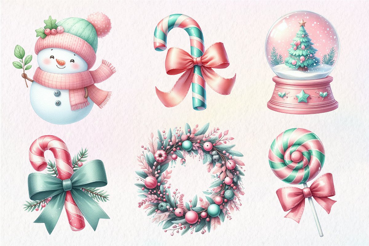 Kawaii Pink Mint Christmas Clipart, an Illustration by Dream Creation (Photo 5 of 7)