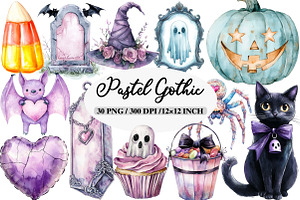 Watercolor Pastel Gothic Halloween, an Illustration by Daily.Designs