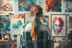 Artist Observing Art Displayed on Studio Wall, an Abstract Photo by Natalia Klenova's Shop