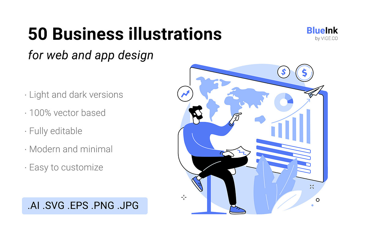 50 Business UI illustrations, a Templates & Theme by Visual Generation
