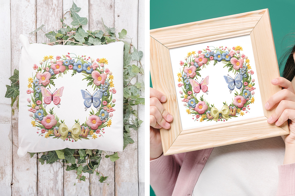Embroidery Spring Flower Wreath PNG, an Object Graphic by V Design Creator (Photo 6 of 7)