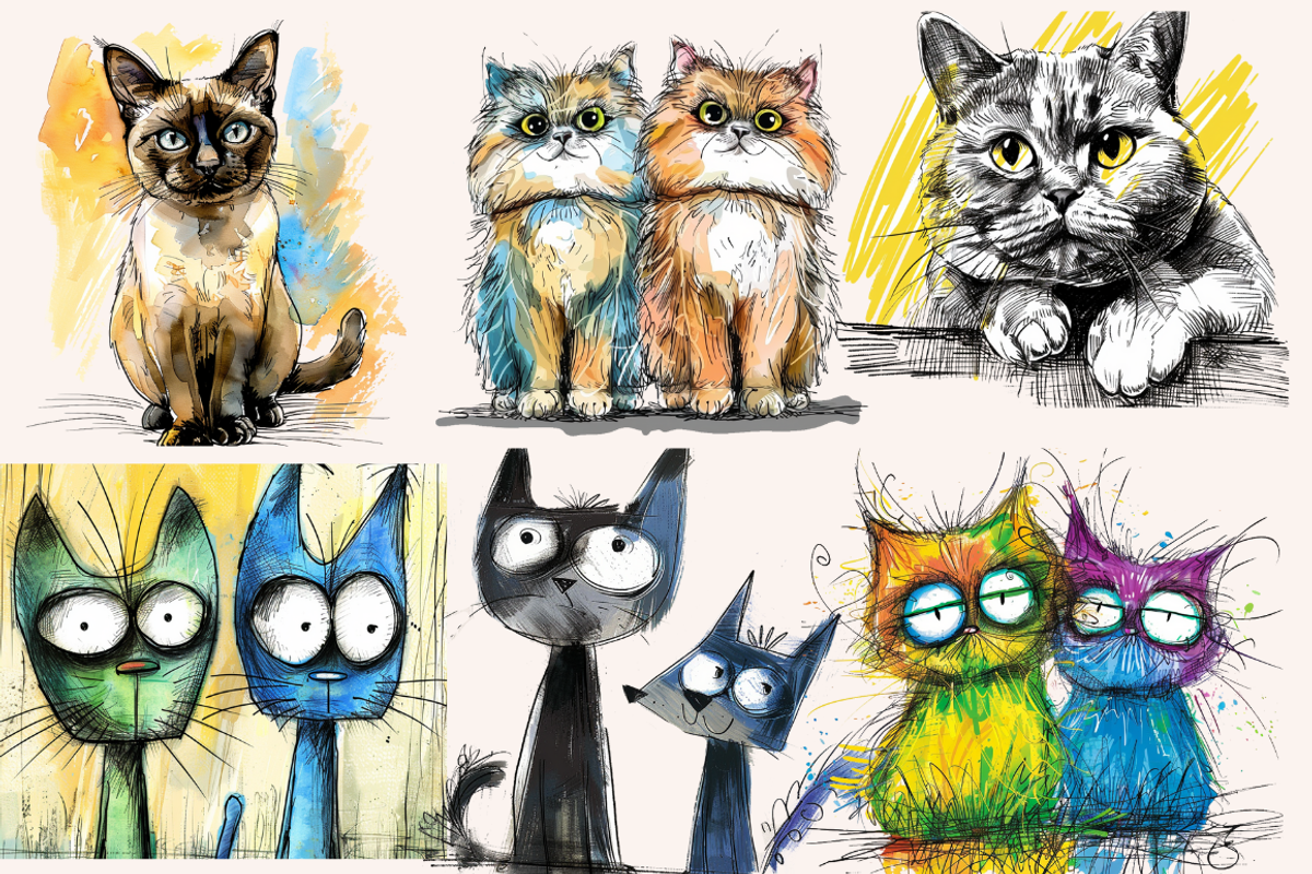 Cartoon Cats Ink Drawings, an Animal Illustration by PrintHaven Designs (Photo 5 of 8)