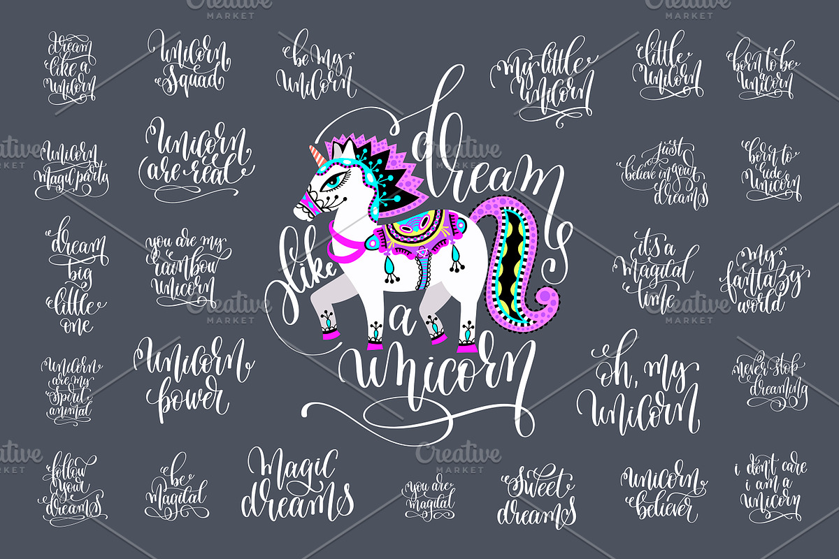 25 UNICORN QUOTES + 9 POSTERS, a Decorative Illustration by karakotsya (Photo 1 of 14)