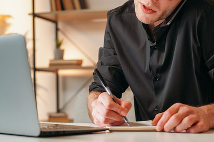 Digital work online management business man notes, a Person Photo by Photo Drive Studio