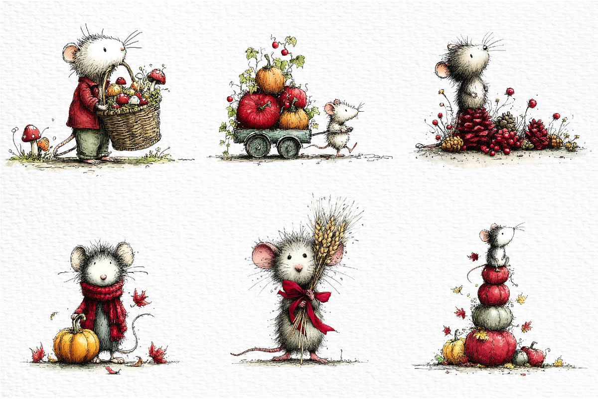 Whimsical Autumn Mouse Clipart, a Seasonal Illustration by Craft Nest (Photo 3 of 6)