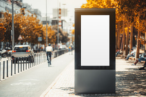 City Billboard Mockup with Cyclist, a Business Photo by SkyNext