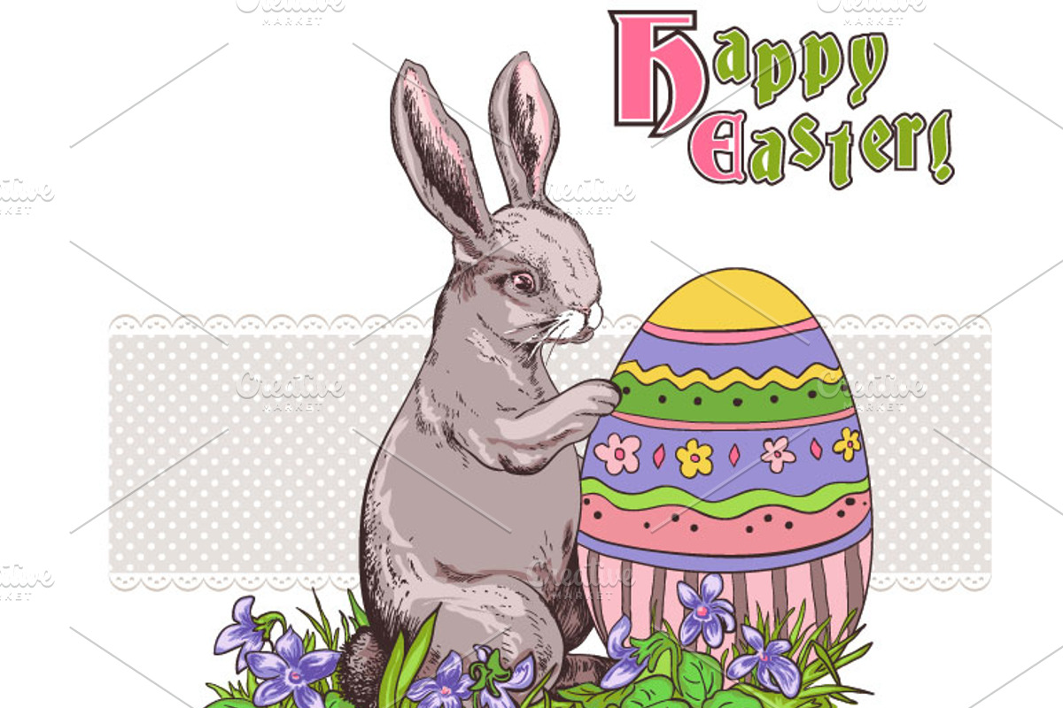 Easter Bunnies, Doodle Clipart preview 2