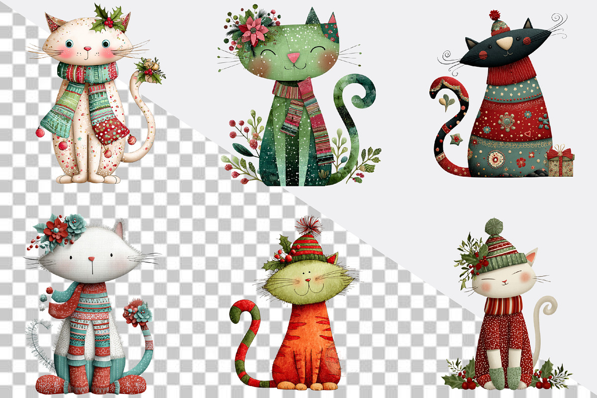 Whimsical Christmas Cat Clipart Bund, an Illustration by SVGArt (Photo 2 of 8)