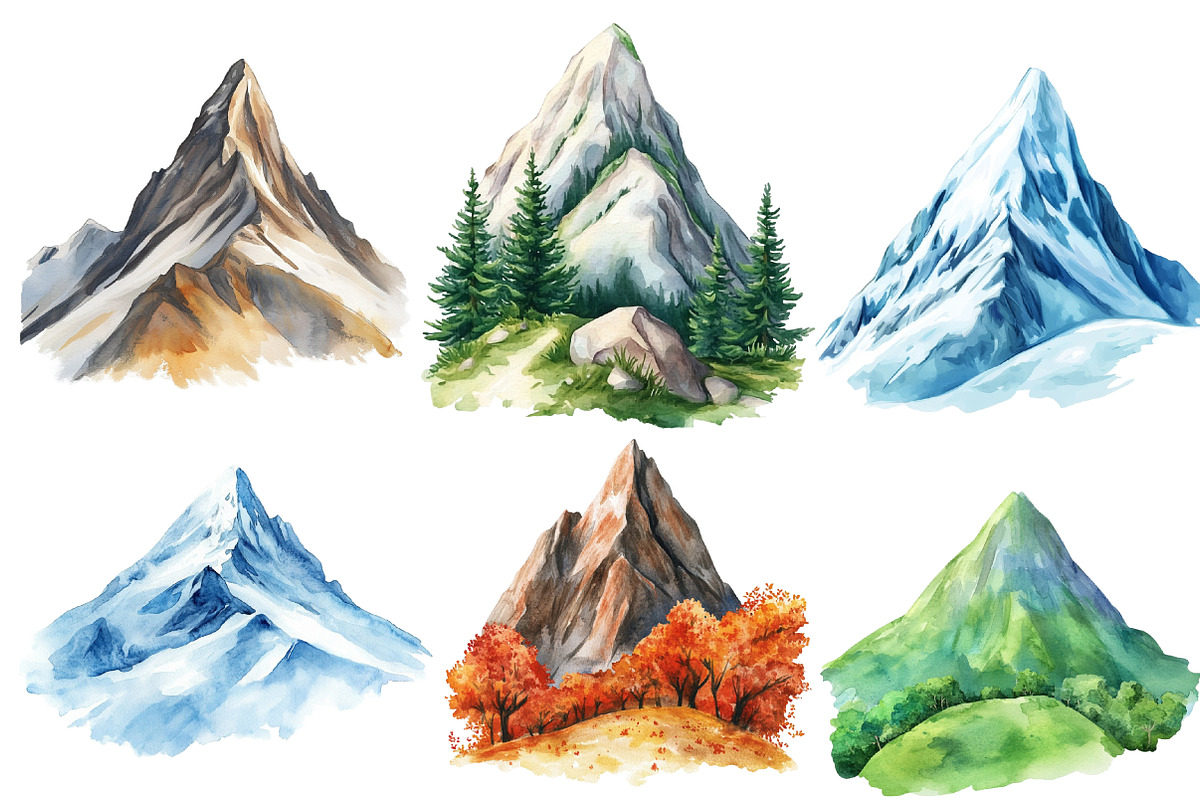 Watercolor Mountain Clipart, an Illustration by Designworld (Photo 4 of 6)