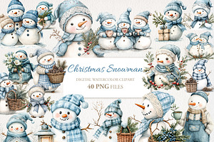 Blue Snowman Clipart 40 PNG, a Seasonal Illustration by EleSArtDesign