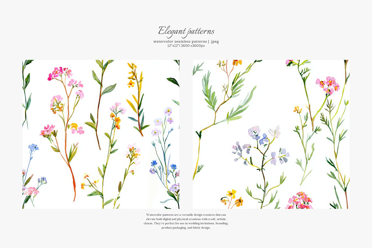 watercolor wildflower pattern set, a Pattern Graphic by Patishop Art