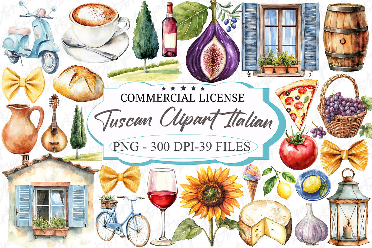 Watercolor Tuscan Clipart Italian, an Illustration by designcity5 (Photo 1 of 5)