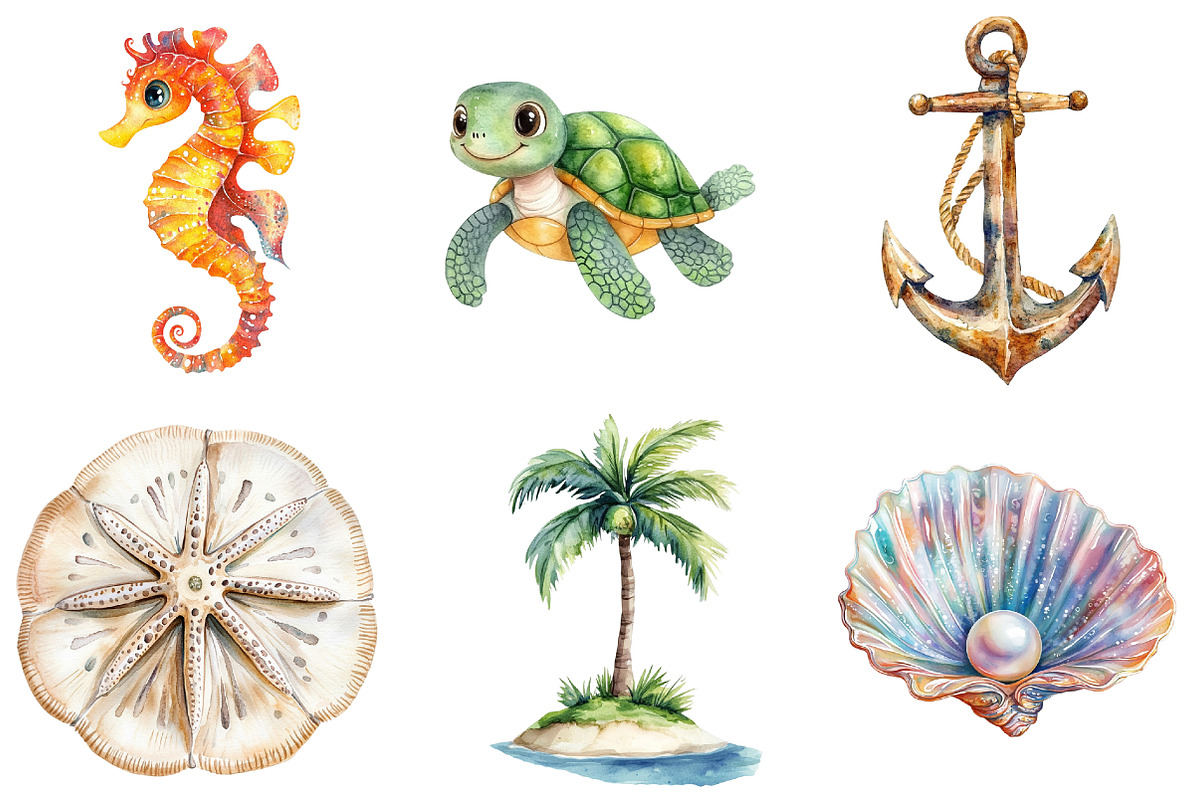 Watercolor Ocean Clipart, an Illustration by Watercolor design (Photo 2 of 4)