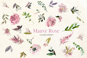 Mauve Rose Watercolor Floral Clipart