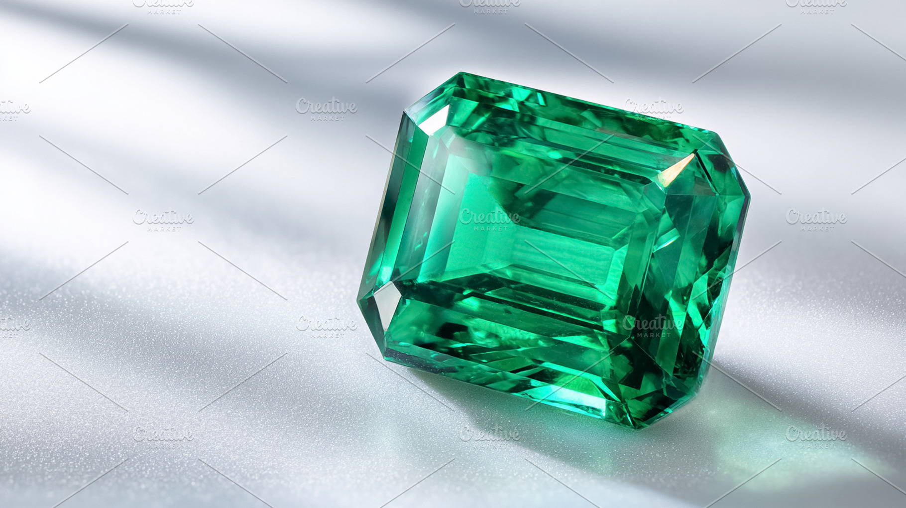 Emerald gemstone shining, reflecting light on a white background, a Photo by Studio ANNA