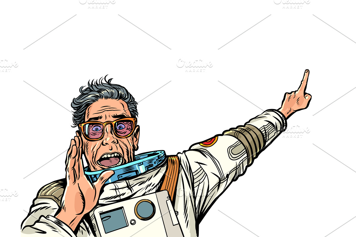 Pop Art Retro An astronaut points. A, an Illustration by studiostoks