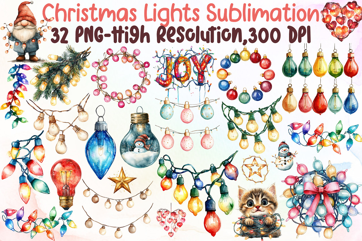 Christmas Lights Sublimation Clipart, an Illustration by Sublimation Artist (Photo 1 of 6)