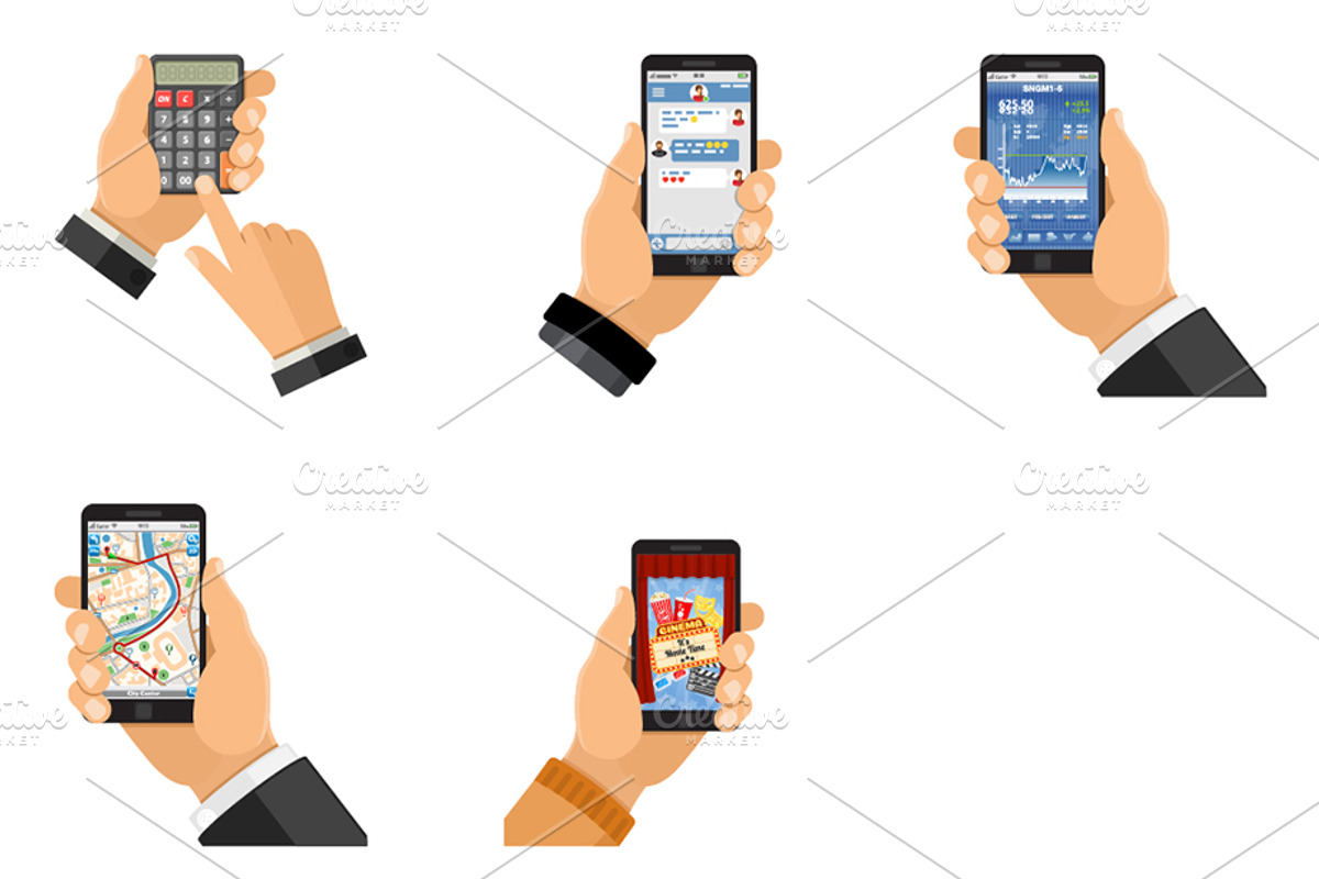 Hands with Smartphones, Calculator, an Education Illustration by TAlex (Photo 7 of 7)