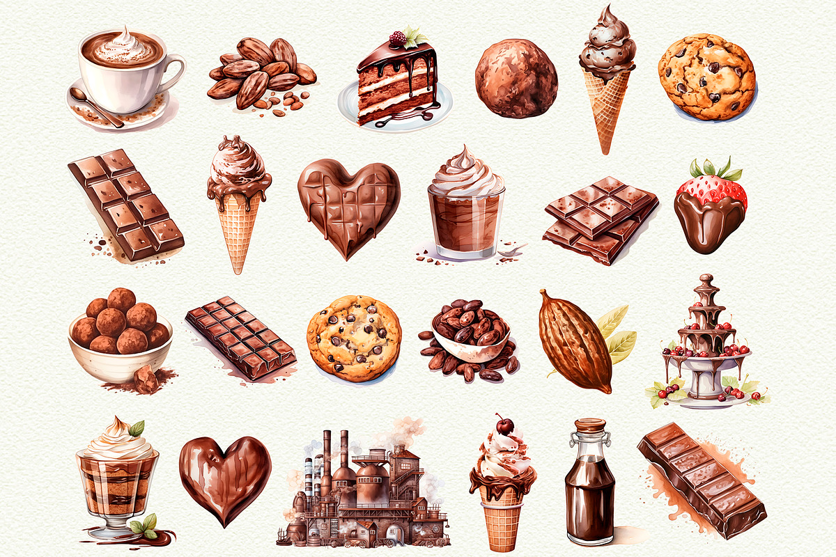Chocolate Watercolor Clipart, a Food Illustration by Anna Design Studio (Photo 3 of 7)
