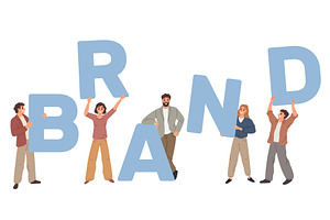 Men and women hold big letters of, a Person Illustration by Vectorbuum