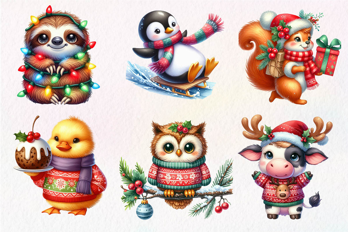 Christmas Cute Animals Clipart PNG, an Illustration by Dream Creation (Photo 3 of 7)