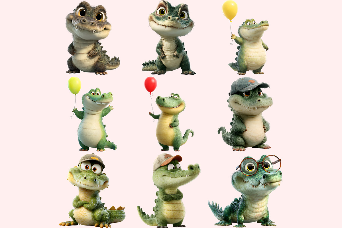 Funny Crocodile Clipart PNG Bundle, a Graphic by M9 Design (Photo 5 of 9)