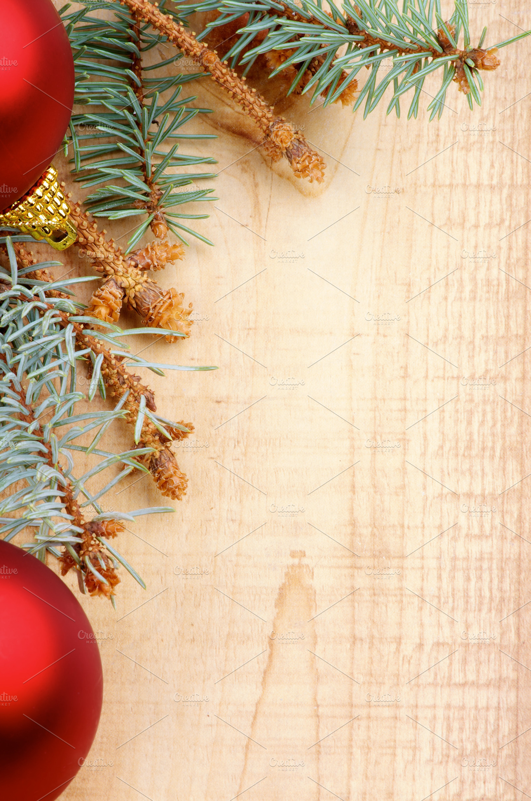 Christmas decoration containing arrangement, beige, and border, a Holiday Photo by zhekos