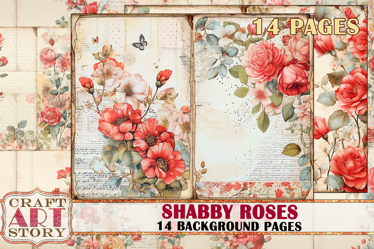 Shabby roses Blank background, a Decorative Illustration by CraftArtStory (Photo 1 of 3)
