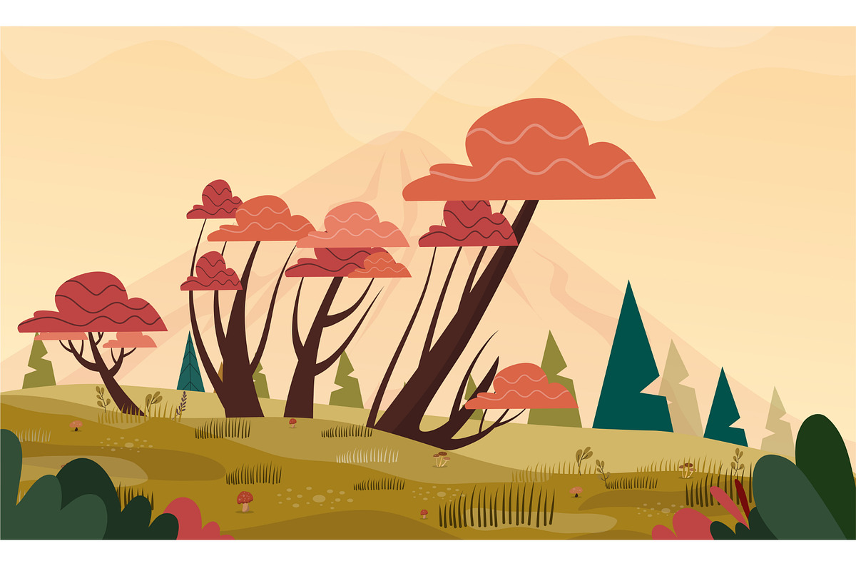 autumn jungle landscape vector set, a Seasonal Illustration by foxndeer (Photo 3 of 4)