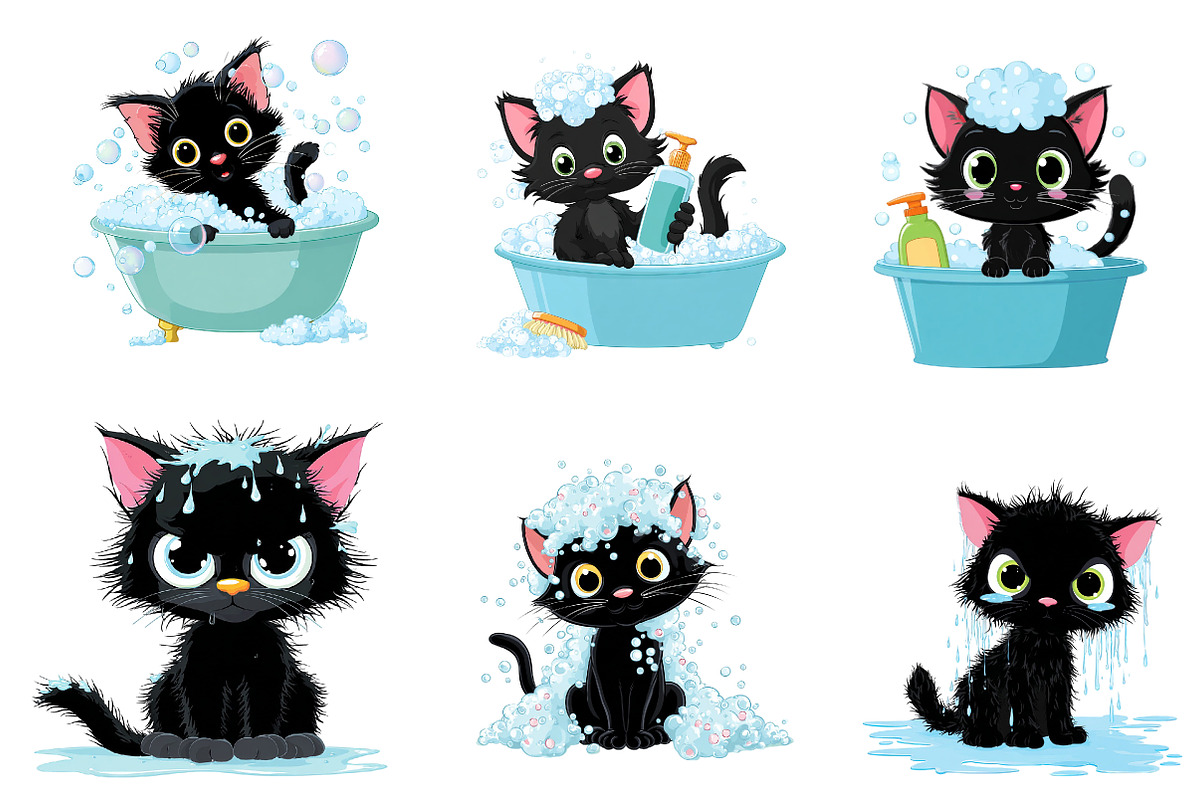 Bath black cat clip-art, an Illustration by CreationArt (Photo 4 of 6)