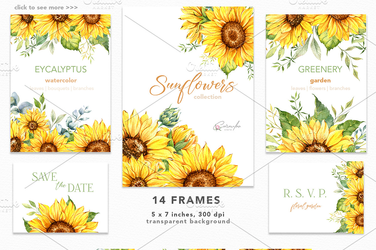 Sunflower Watercolor Hand Drawn, a Seasonal Illustration by CaraulanStore (Photo 3 of 10)