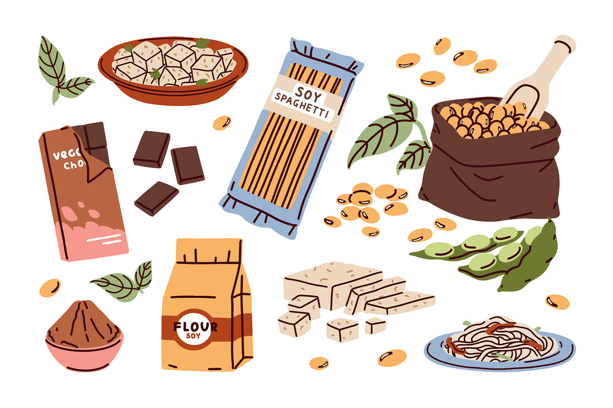 Soy products, healthy vegan food set, a Food Illustration by Good Studio (Photo 2 of 3)