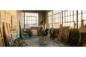 Painter Creates Art in Studio, an Arts & Entertainment Photo by CREATIVEDEF