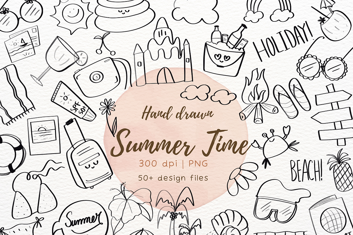 Hand drawn summer time elements, an Illustration by RimzStudio (Photo 1 of 10)
