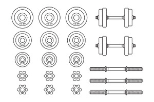 Dumbbell and weight plate outline, a Sport Illustration by Saba Vector