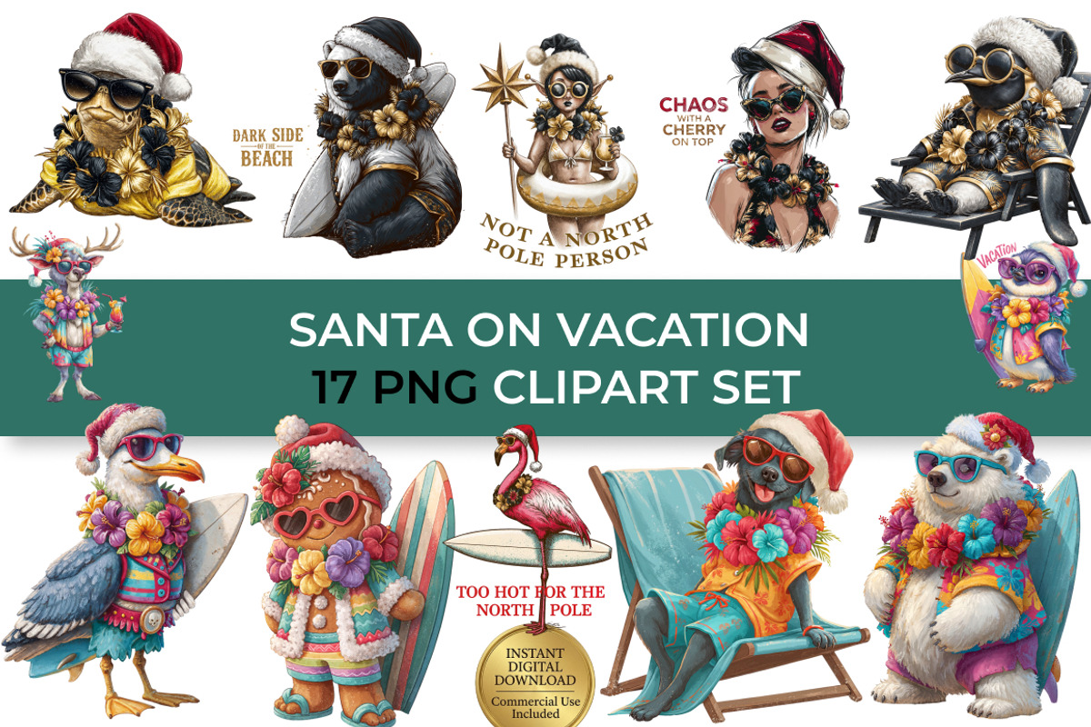 Tropical Christmas Clipart - 17 PNG, a Seasonal Illustration by InkyQueenArt (Photo 1 of 8)