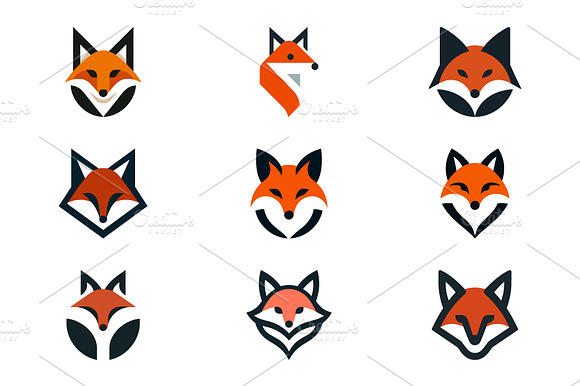 Modern Fox Head Icon Set