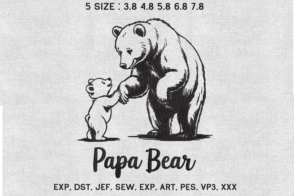 Papa Bear & Cub Embroidery File Cute, an Illustration by Moss Rose (Photo 1 of 3)