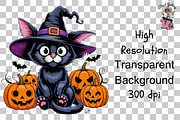 Halloween Cat with Witch Hat PNG, a Graphic by Clipart Bloom (Thumbnail 8 of 11)