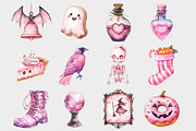 Watercolo Pink Halloween Clipart, a Seasonal Illustration by Design Market (Thumbnail 4 of 4)