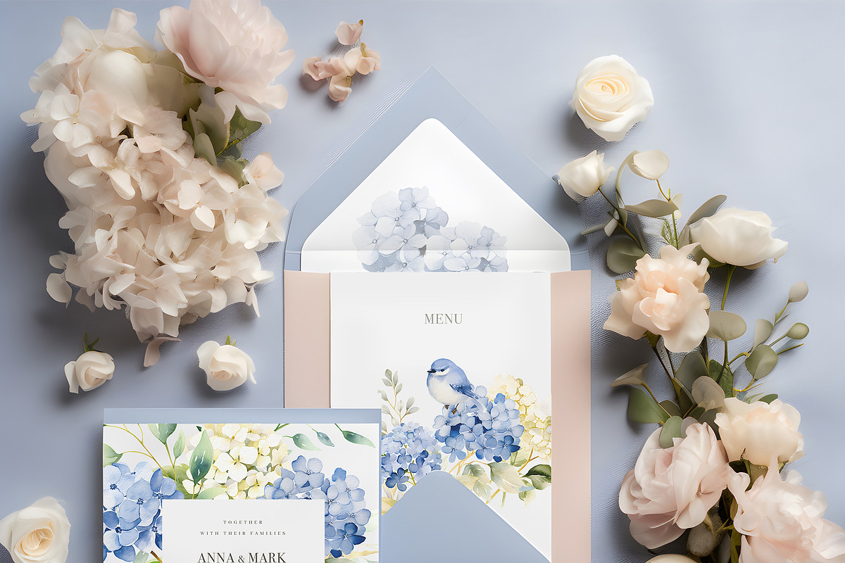 Watercolor blue hydrangea clipart, a Seasonal Illustration by MariGraphic boutique (Photo 3 of 8)