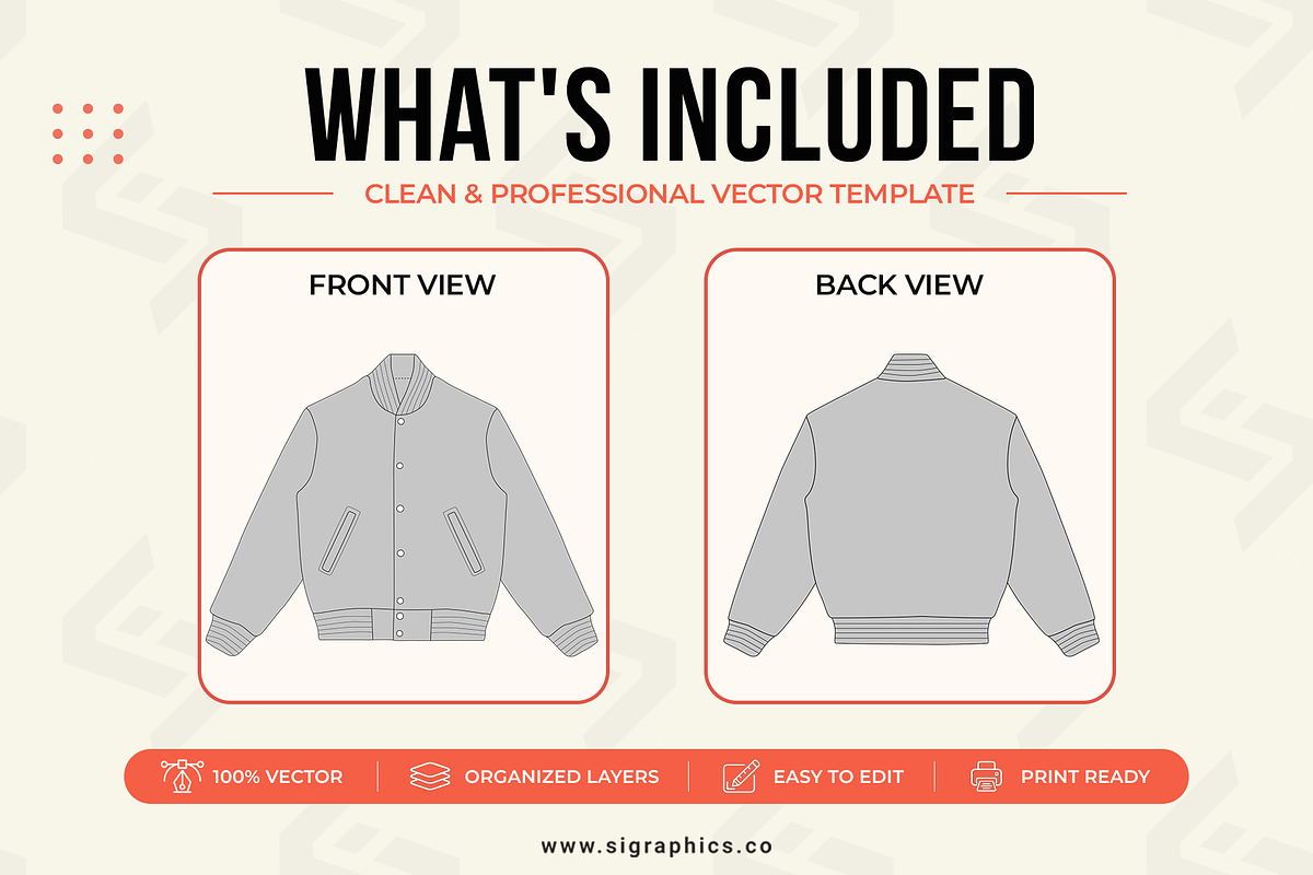 Varsity Jacket Vector Template, a Shirt Mockup by S.i. Graphics (Photo 2 of 3)