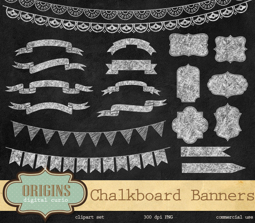 Chalkboard Banners &amp; Labels Clipart, an Object Graphic by Digital Curio