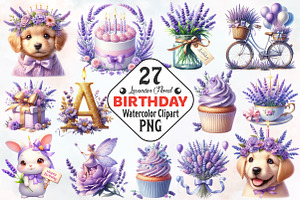 Lavender Floral Birthday Clipart, an Illustration by RobertsArt