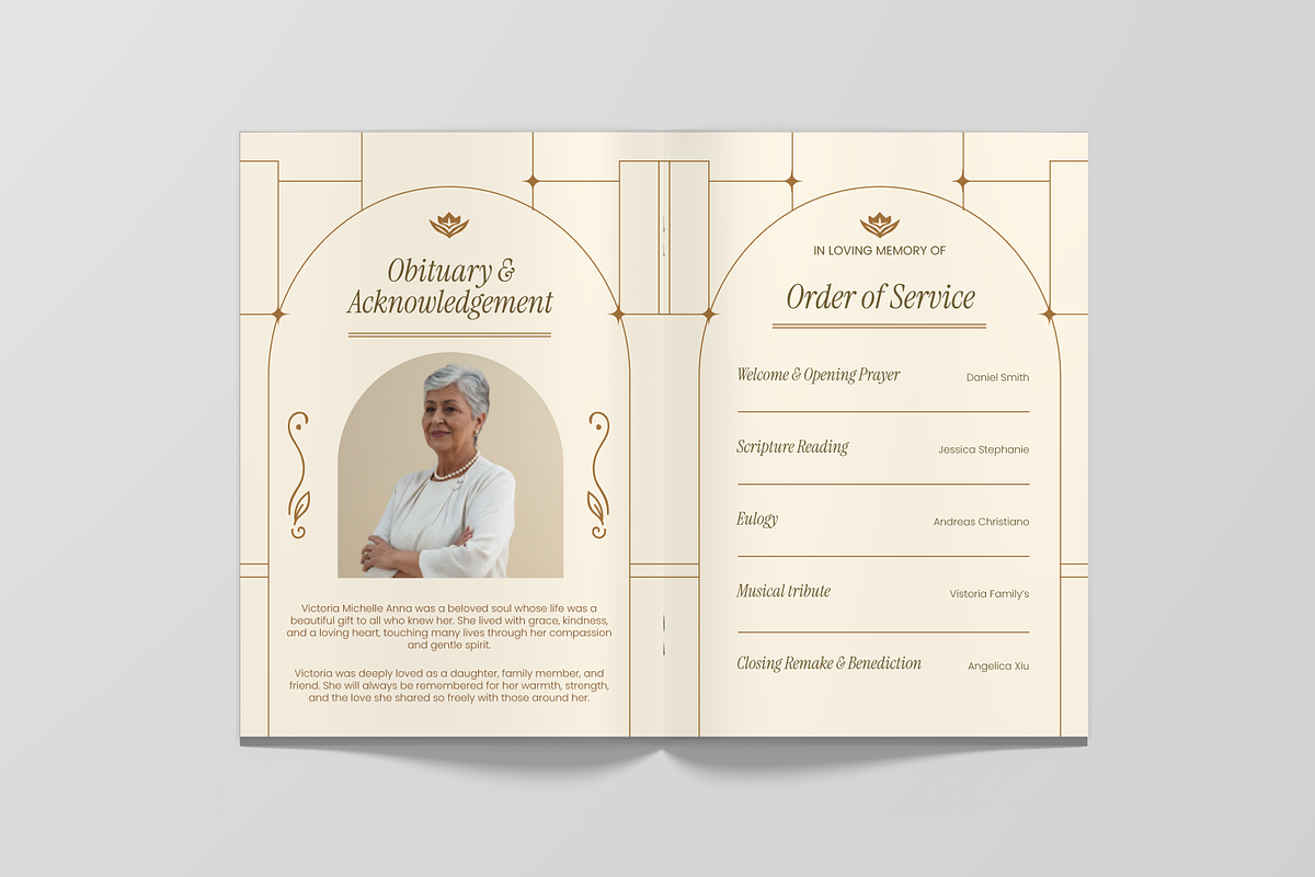 Funeral Program Bifold Brochure, a Flyer Template by Annora Studio (Photo 2 of 6)