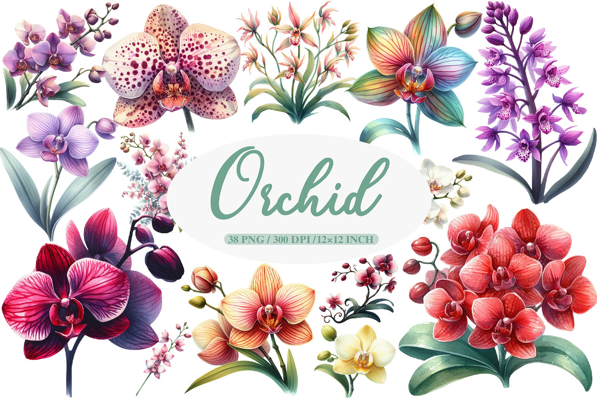 Watercolor Orchid Clipart, an Illustration by Daily.Designs (Photo 1 of 5)
